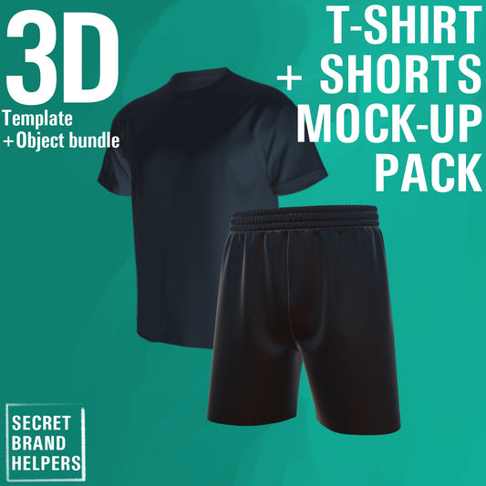 3D T-SHIRT + SHORTS MOCKUP BUNDLE